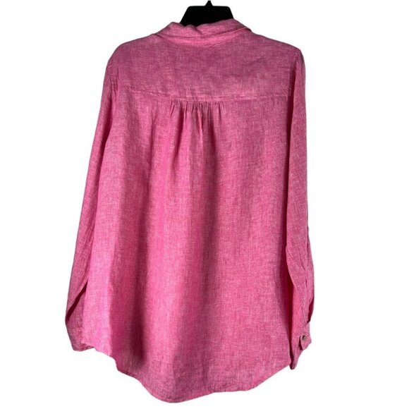 Sigrid Olsen Pink Linen Roll Tab Sleeve Beachy Coastal Lagenlook Tunic Size 1X - Picture 2 of 14